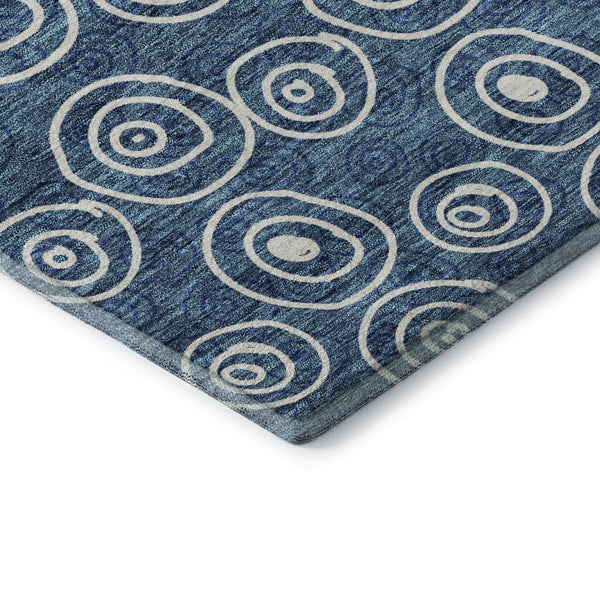 HomeRoots 10' Blue & Ivory Polka Dot Washable Area Rug - Durable, UV-Protected, Easy-Care Design for Family Spaces 661557