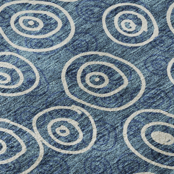 HomeRoots 10' Blue & Ivory Polka Dot Washable Area Rug - Durable, UV-Protected, Easy-Care Design for Family Spaces 661557
