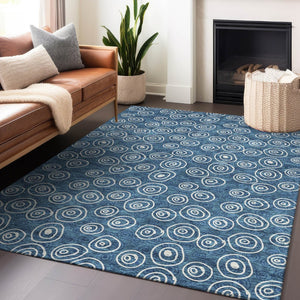 HomeRoots 10' Blue & Ivory Polka Dot Washable Area Rug - Durable, UV-Protected, Easy-Care Design for Family Spaces 661557