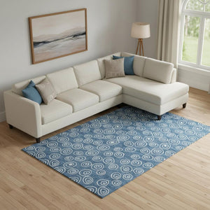 HomeRoots 10' Blue & Ivory Polka Dot Washable Area Rug - Durable, UV-Protected, Easy-Care Design for Family Spaces 661557