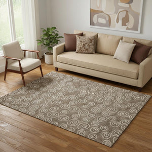 HomeRoots 5' Brown and Ivory Polka Dot Area Rug - Washable, Stain-Resistant, UV-Protected for Everyday Style 661559