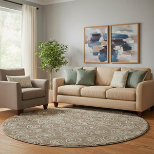 HomeRoots 8' Brown And Ivory Polka Dot Washable Round Rug - UV Protected, Durable, Easy-Care for Any Room! 661560