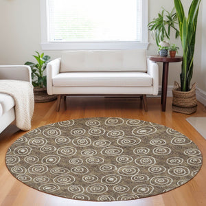 HomeRoots 8' Brown And Ivory Polka Dot Washable Round Rug - UV Protected, Durable, Easy-Care for Any Room! 661560