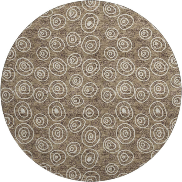 HomeRoots 8' Brown And Ivory Polka Dot Washable Round Rug - UV Protected, Durable, Easy-Care for Any Room! 661560