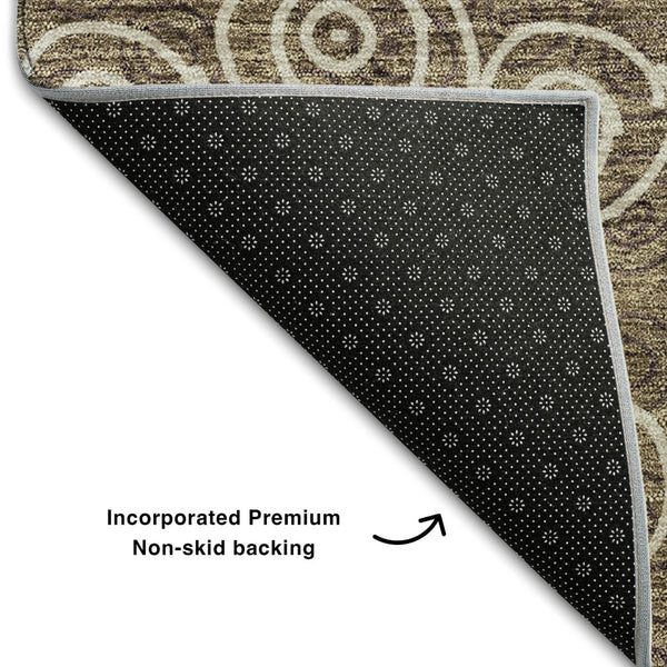 HomeRoots 8' Brown And Ivory Polka Dot Washable Round Rug - UV Protected, Durable, Easy-Care for Any Room! 661560