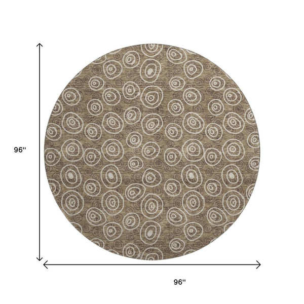 HomeRoots 8' Brown And Ivory Polka Dot Washable Round Rug - UV Protected, Durable, Easy-Care for Any Room! 661560