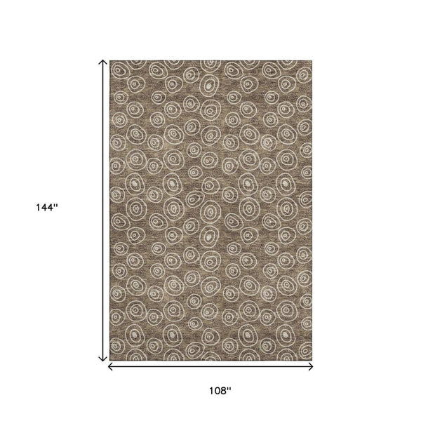 HomeRoots 9' X 12' Brown Polka Dot Area Rug - Washable, UV Protected, Durable for Homes with Kids & Pets 661562