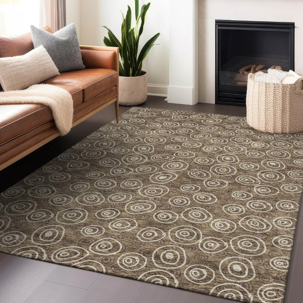 HomeRoots 9' X 12' Brown Polka Dot Area Rug - Washable, UV Protected, Durable for Homes with Kids & Pets 661562
