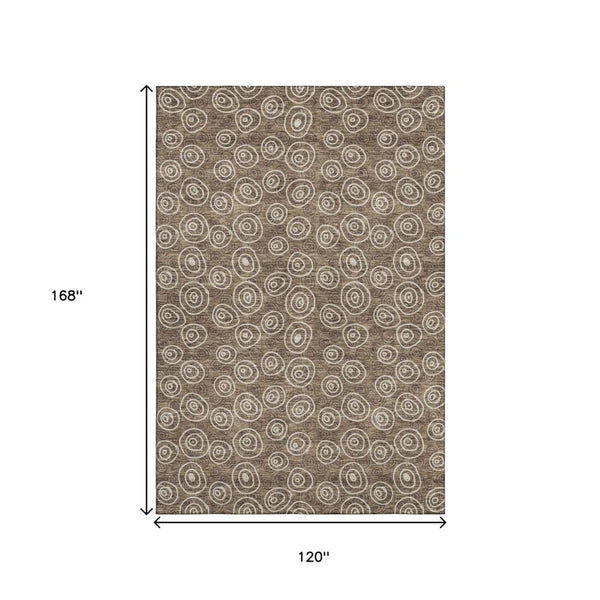 HomeRoots 10' X 14' Brown and Ivory Polka Dot Washable Area Rug - Stain-Resistant, UV-Protected, Stylish Design! 661563