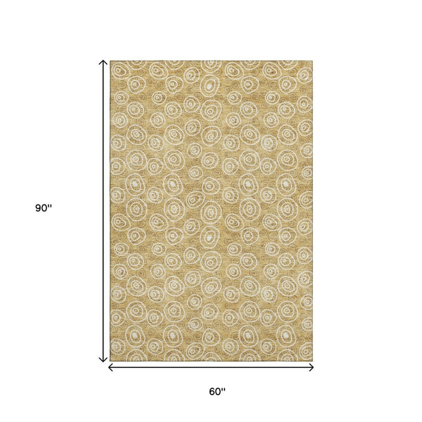 HomeRoots 5' X 8' Gold and Ivory Polka Dot Washable Area Rug – UV Protected, Stylish & Kid-Friendly Design! 661565