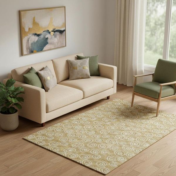 HomeRoots 5' X 8' Gold and Ivory Polka Dot Washable Area Rug – UV Protected, Stylish & Kid-Friendly Design! 661565
