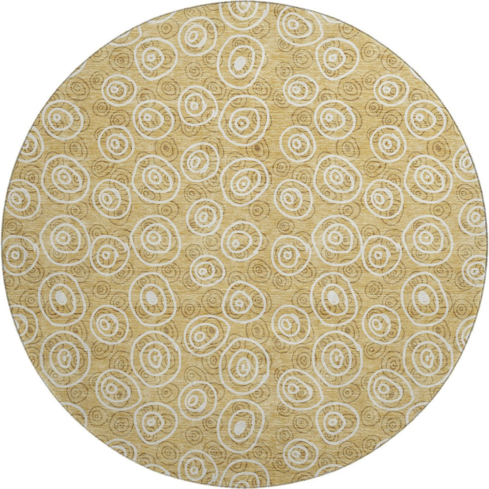 HomeRoots 8' Gold and Ivory Polka Dot Washable Round Rug - Stylish, Durable, UV-Protected for Homes & Patios 661566