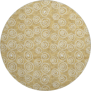 HomeRoots 8' Gold and Ivory Polka Dot Washable Round Rug - Stylish, Durable, UV-Protected for Homes & Patios 661566