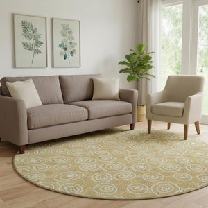 HomeRoots 8' Gold and Ivory Polka Dot Washable Round Rug - Stylish, Durable, UV-Protected for Homes & Patios 661566