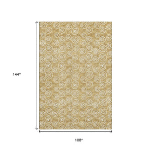 HomeRoots 9' X 12' Gold and Ivory Polka Dot Area Rug - Washable, UV-Protected, Durable for High-Traffic Spaces 661568