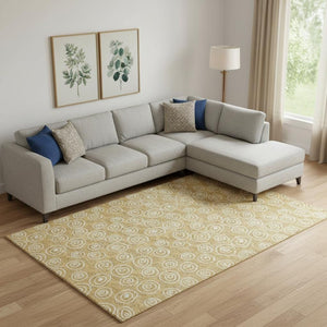 HomeRoots 9' X 12' Gold and Ivory Polka Dot Area Rug - Washable, UV-Protected, Durable for High-Traffic Spaces 661568