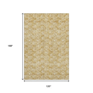 HomeRoots 10' Gold and Ivory Polka Dot Washable Area Rug - UV Protected, Soft, Stain-Resistant, Durable Design 661569