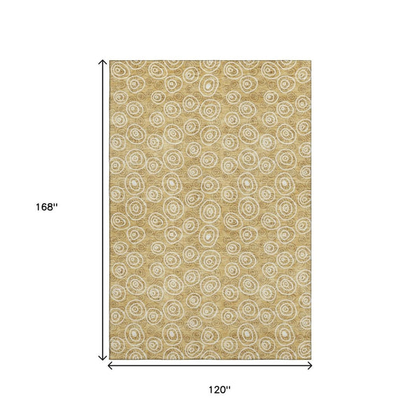 HomeRoots 10' Gold and Ivory Polka Dot Washable Area Rug - UV Protected, Soft, Stain-Resistant, Durable Design 661569