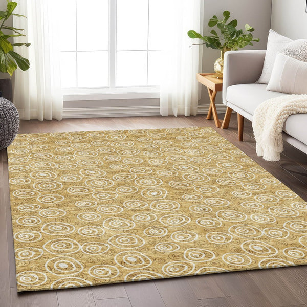 HomeRoots 10' Gold and Ivory Polka Dot Washable Area Rug - UV Protected, Soft, Stain-Resistant, Durable Design 661569