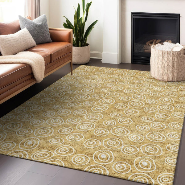 HomeRoots 10' Gold and Ivory Polka Dot Washable Area Rug - UV Protected, Soft, Stain-Resistant, Durable Design 661569