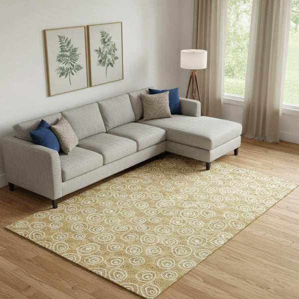 HomeRoots 10' Gold and Ivory Polka Dot Washable Area Rug - UV Protected, Soft, Stain-Resistant, Durable Design 661569