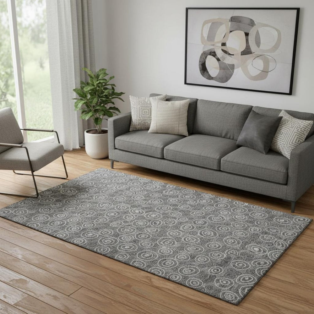 HomeRoots 5' X 8' Gray And Silver Polka Dot Area Rug – Washable, UV-Protected, Durable for High-Traffic Homes 661571