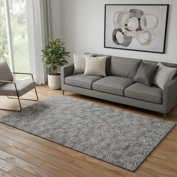 HomeRoots 5' X 8' Gray And Silver Polka Dot Area Rug – Washable, UV-Protected, Durable for High-Traffic Homes 661571