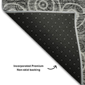 HomeRoots 8' Gray and Silver Polka Dot Washable Round Rug with UV Protection – Stylish, Durable, Easy-Care Design 661572