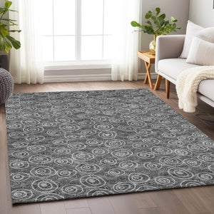 HomeRoots 8' X 10' Gray And Silver Polka Dot Washable Area Rug - Durable, Stylish, UV Protected for Modern Homes 661573