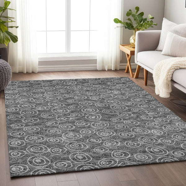 HomeRoots 8' X 10' Gray And Silver Polka Dot Washable Area Rug - Durable, Stylish, UV Protected for Modern Homes 661573