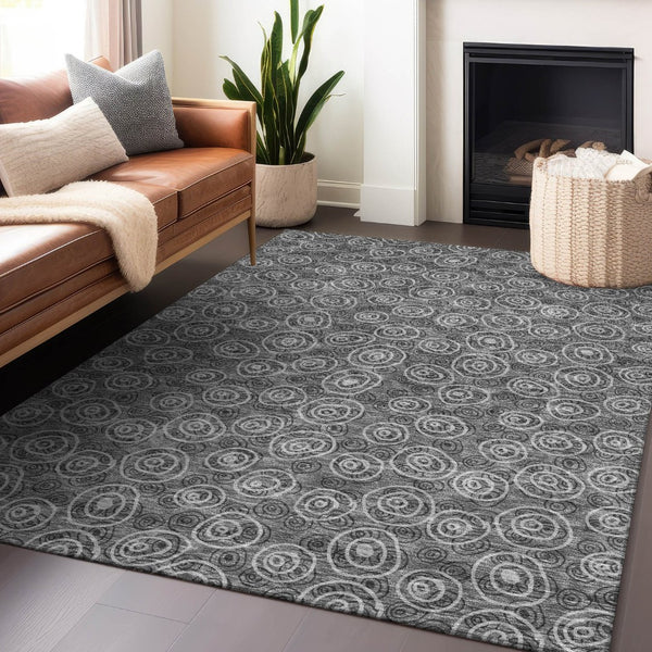 HomeRoots 8' X 10' Gray And Silver Polka Dot Washable Area Rug - Durable, Stylish, UV Protected for Modern Homes 661573