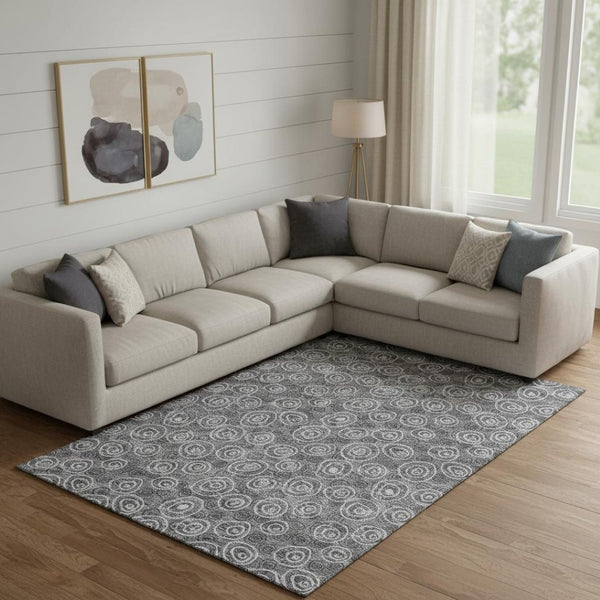 HomeRoots 9' X 12' Gray & Silver Polka Dot Area Rug - Washable, UV Protected, Durable for Homes with Kids & Pets 661574