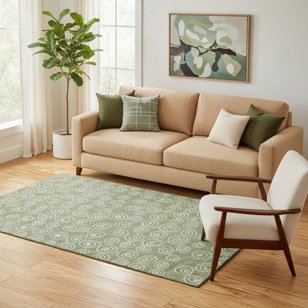 HomeRoots 5' X 8' Green And Ivory Polka Dot Washable Area Rug – Stylish, Durable, UV-Protected for Homes! 661577