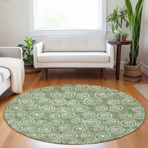 HomeRoots 8' Green & Ivory Polka Dot Washable Round Rug - Durable, UV-Protected, Ideal for Homes with Kids & Pets 661578