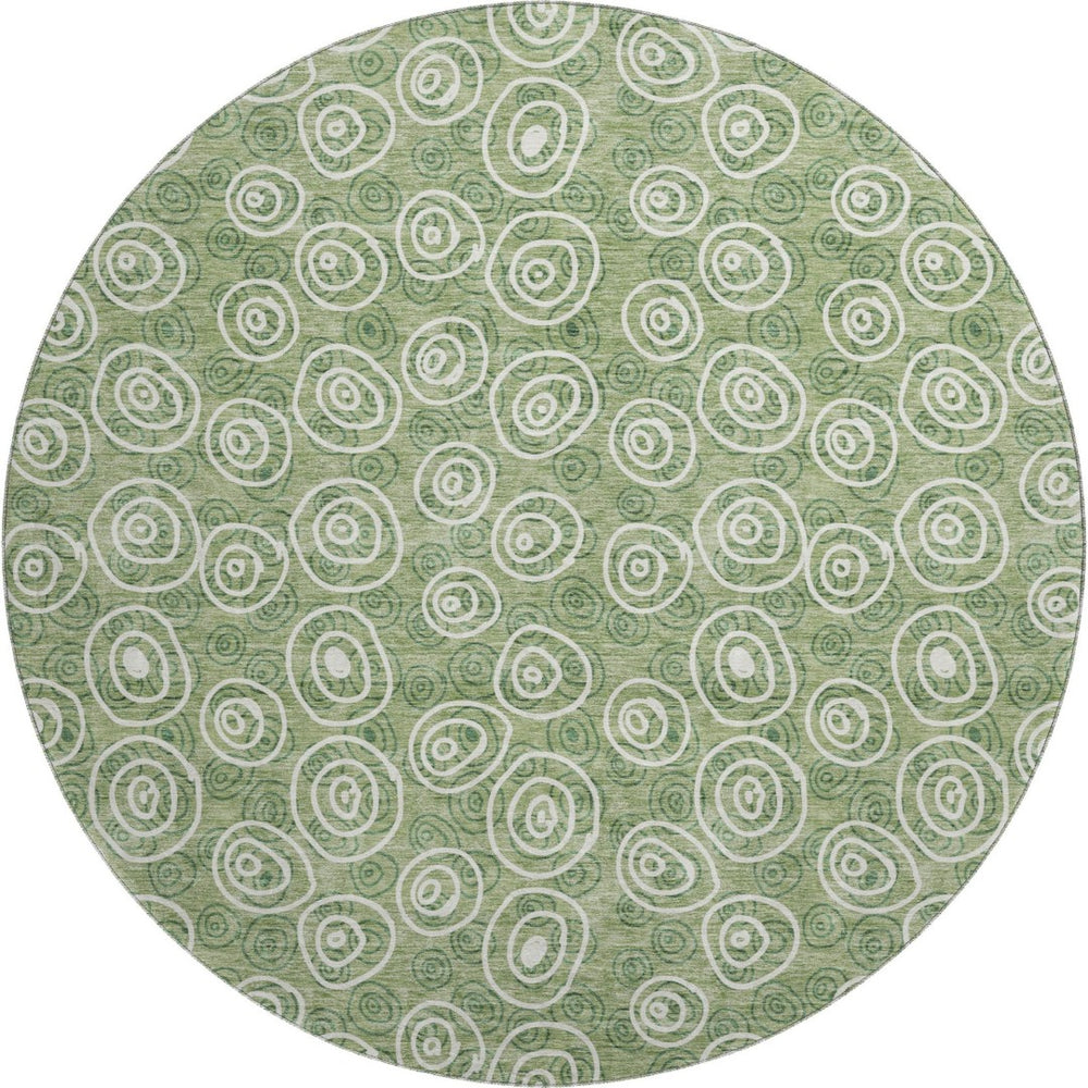 HomeRoots 8' Green & Ivory Polka Dot Washable Round Rug - Durable, UV-Protected, Ideal for Homes with Kids & Pets 661578