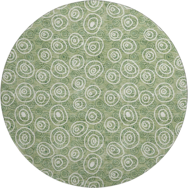 HomeRoots 8' Green & Ivory Polka Dot Washable Round Rug - Durable, UV-Protected, Ideal for Homes with Kids & Pets 661578
