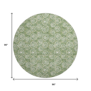 HomeRoots 8' Green & Ivory Polka Dot Washable Round Rug - Durable, UV-Protected, Ideal for Homes with Kids & Pets 661578