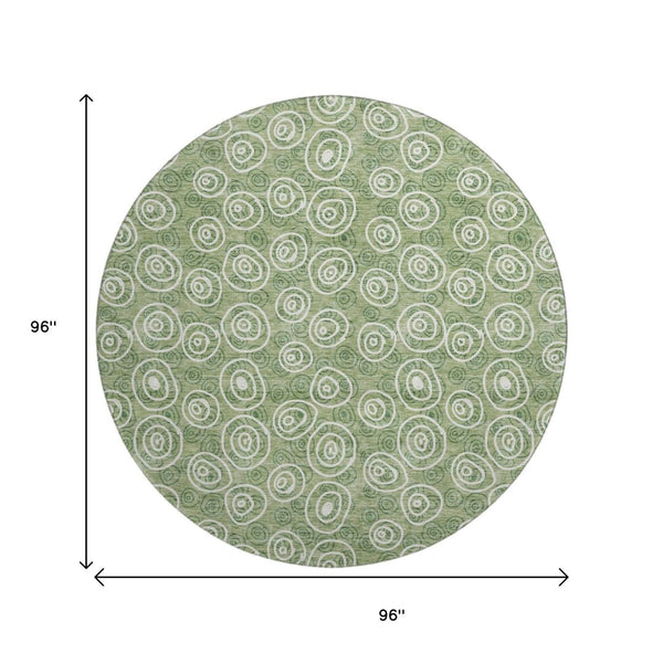 HomeRoots 8' Green & Ivory Polka Dot Washable Round Rug - Durable, UV-Protected, Ideal for Homes with Kids & Pets 661578