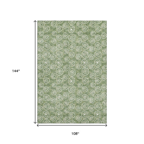 HomeRoots 9' X 12' Playful Green & Ivory Polka Dot Washable Area Rug with UV Protection for Busy Homes 661580