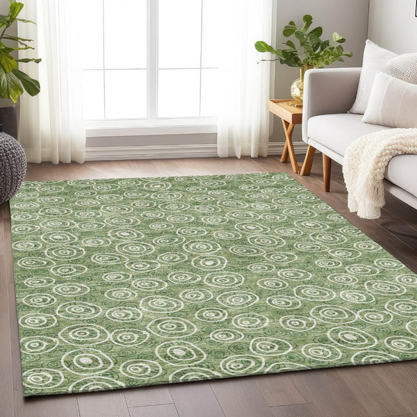 HomeRoots 9' X 12' Playful Green & Ivory Polka Dot Washable Area Rug with UV Protection for Busy Homes 661580