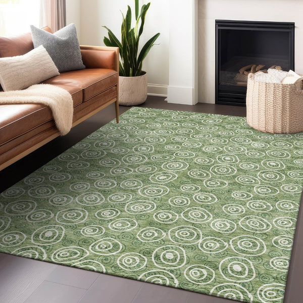 HomeRoots 9' X 12' Playful Green & Ivory Polka Dot Washable Area Rug with UV Protection for Busy Homes 661580