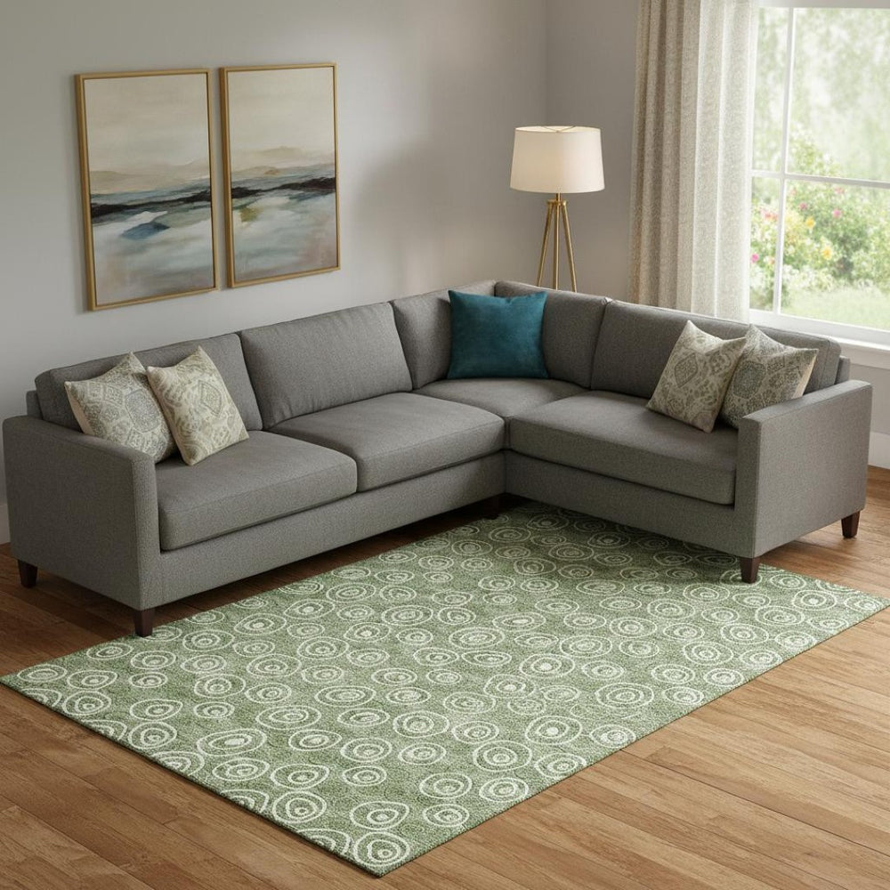HomeRoots 9' X 12' Playful Green & Ivory Polka Dot Washable Area Rug with UV Protection for Busy Homes 661580