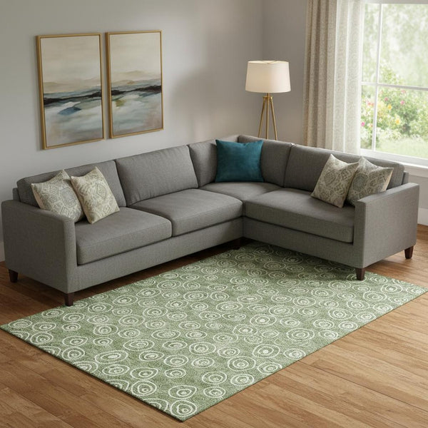 HomeRoots 9' X 12' Playful Green & Ivory Polka Dot Washable Area Rug with UV Protection for Busy Homes 661580