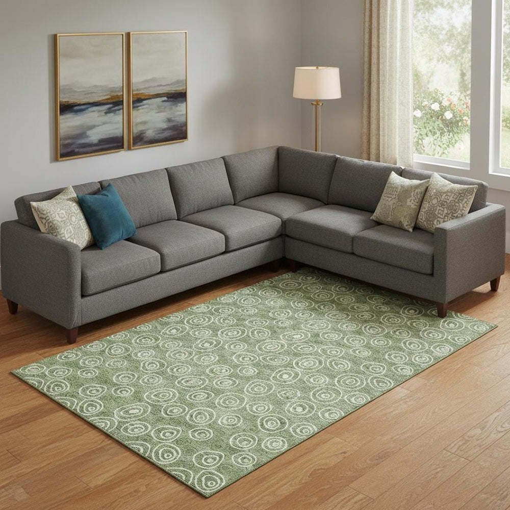 HomeRoots 10' X 14' Green and Ivory Polka Dot Washable Area Rug - UV Protected, Easy Care for Family Spaces! 661581