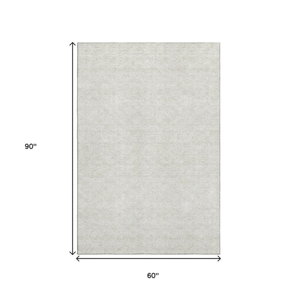 HomeRoots 5' X 8' Ivory and Beige Polka Dot Area Rug - Stain-Resistant, UV Protected, Perfect for Busy Homes 661583