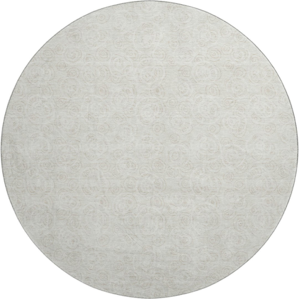 HomeRoots 8' Washable Round Rug in Ivory & Beige Polka Dots - Durable, Stain Resistant & UV Protected Design 661584