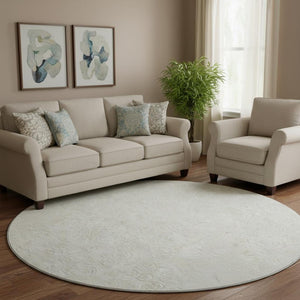 HomeRoots 8' Washable Round Rug in Ivory & Beige Polka Dots - Durable, Stain Resistant & UV Protected Design 661584