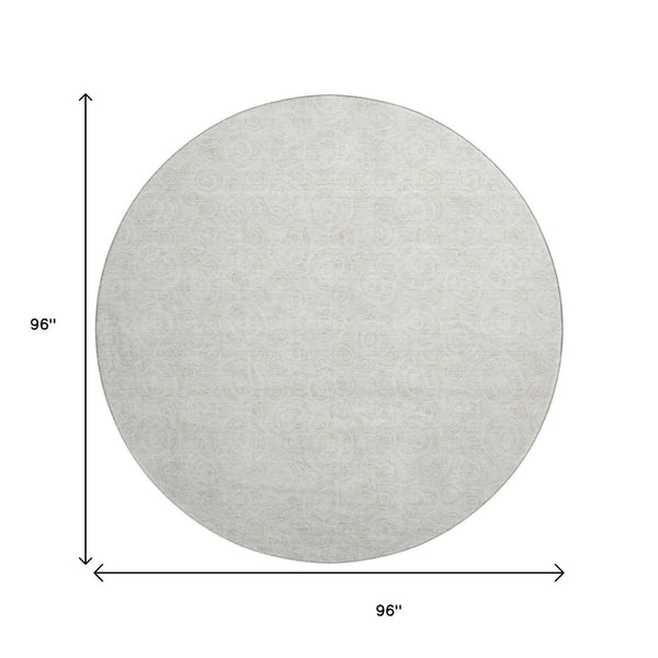 HomeRoots 8' Washable Round Rug in Ivory & Beige Polka Dots - Durable, Stain Resistant & UV Protected Design 661584