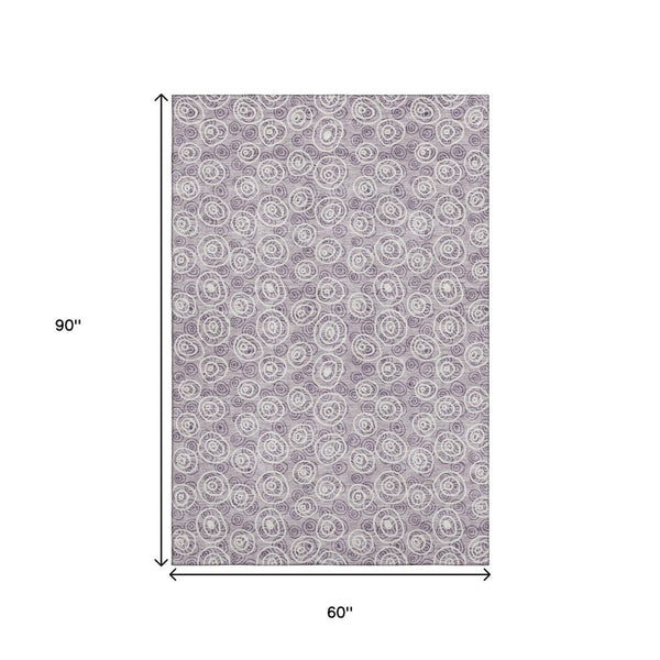 HomeRoots 5' X 8' Polka Dot Area Rug in Lavender & Ivory - Washable, UV Protected, Durable, Kid & Pet Friendly! 661589