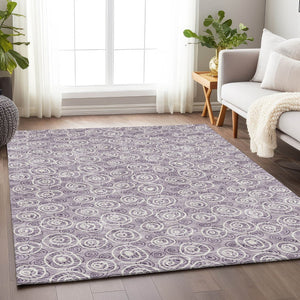 HomeRoots 5' X 8' Polka Dot Area Rug in Lavender & Ivory - Washable, UV Protected, Durable, Kid & Pet Friendly! 661589